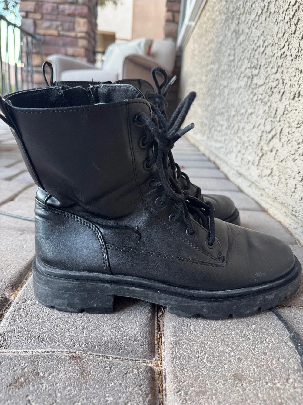 Unisex Black Lace-Up Combat Boots